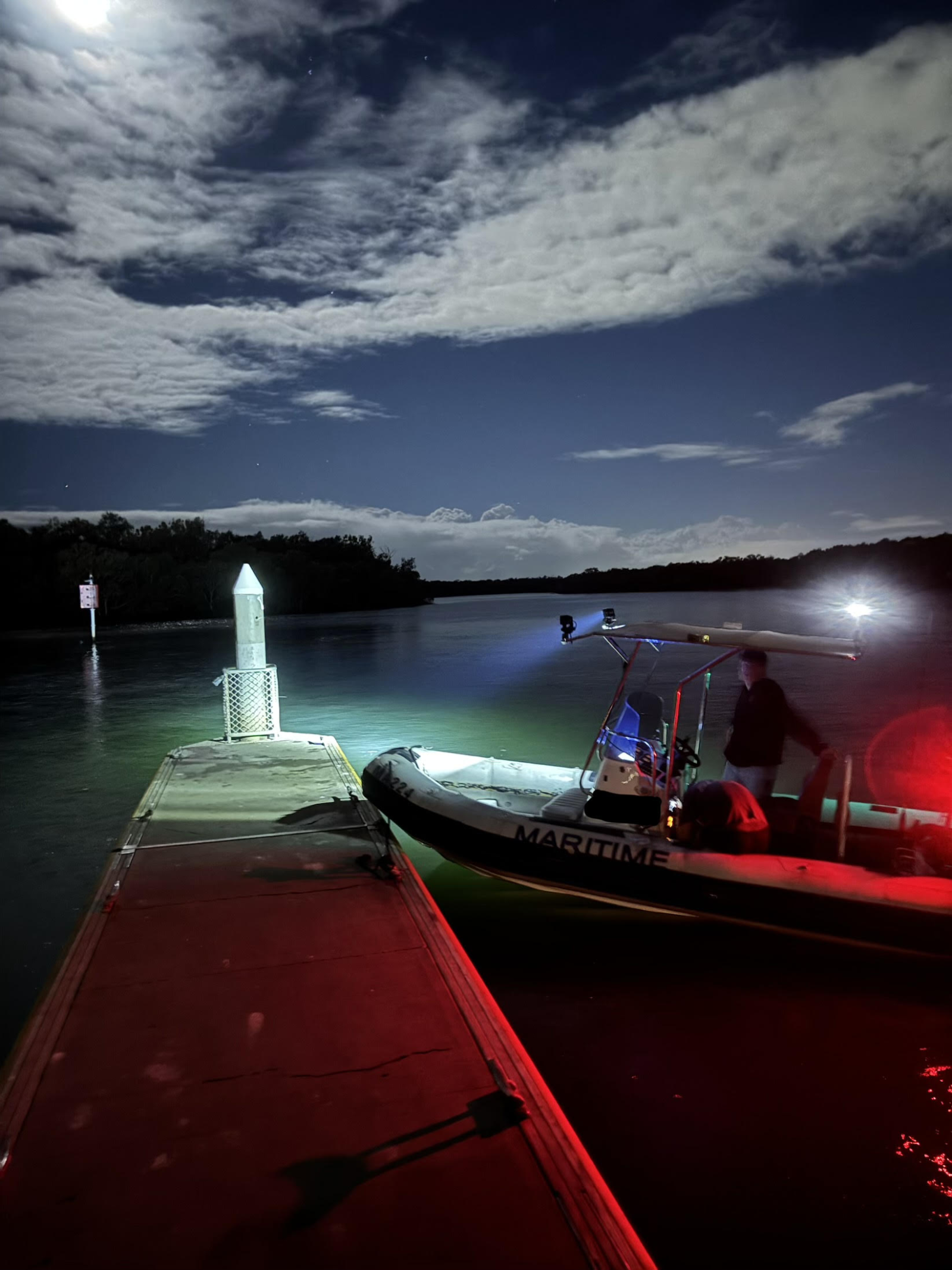 SOLLAST lights on a maritime patrol boat at night